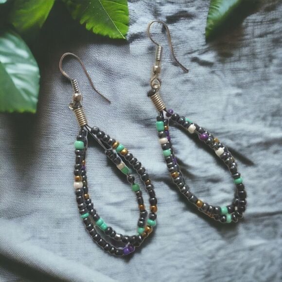 Beaded Teardrop Earrings Teardrop Large Lightweight Colorful Bohemian Hippie. - Picture 1 of 14